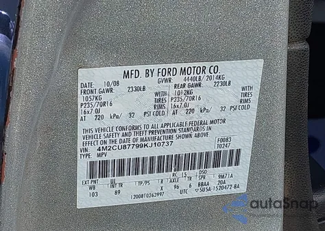 2009 Mercury Mariner Premier z USA, uszkodzony, nr VIN 4M2CU87799KJ10737